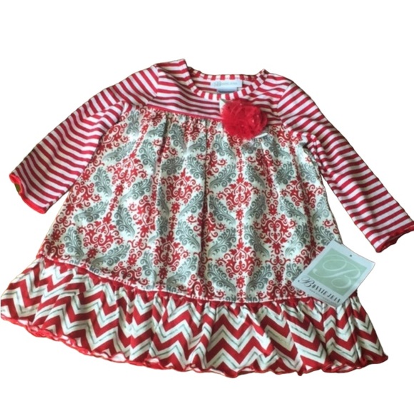 Bonnie Jean Red And White Stripes Christmas Dress - Picture 2 of 12